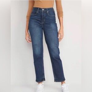 Old Navy Extra High Waist Button-Fly Sky-Hi Straight Jeans Women 4 Blue